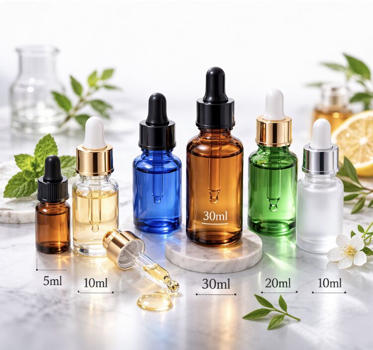 Amber Glass Dropper Bottle Featuring Plastic Shoulder Lid Rubber Calibration Blank or Printed Suitable for Cosmetics and Aromatherapy